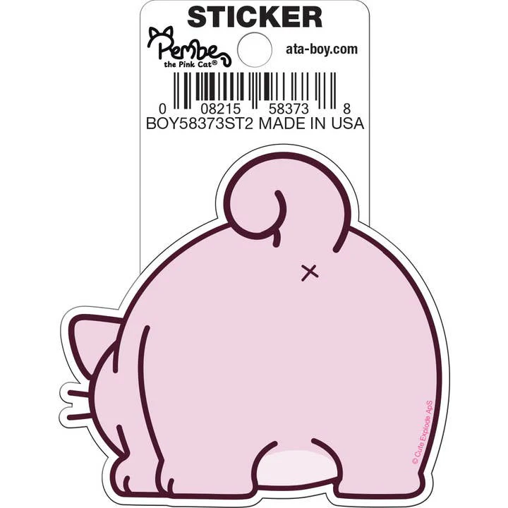 Ata-Boy Stickers: Die Cut Vinyl Sticker - 3" - Pembe the Pink Cat - Kitty Butt