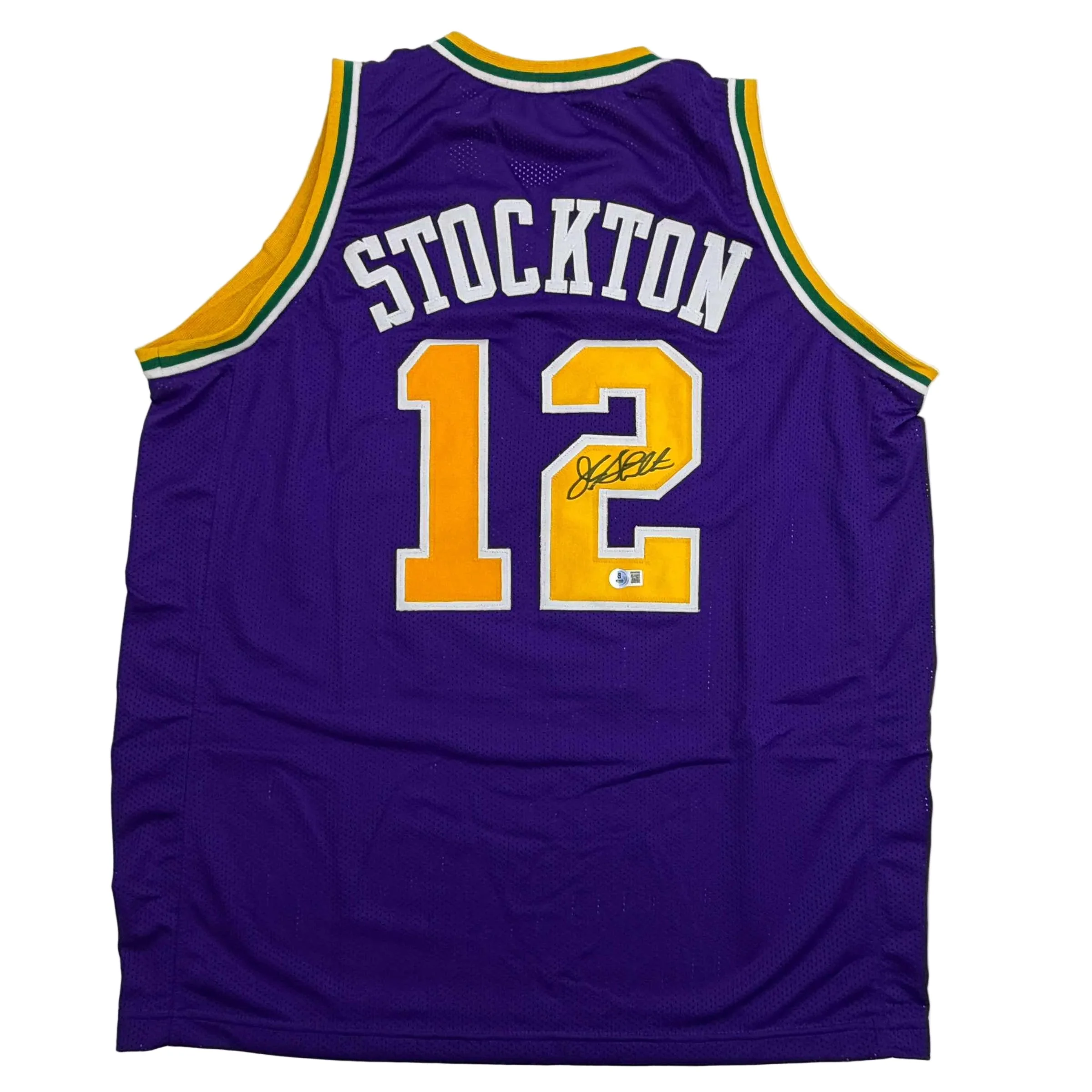 Autographed/Signed John Stockton Utah Purple Basketball Jersey Beckett BAS COA