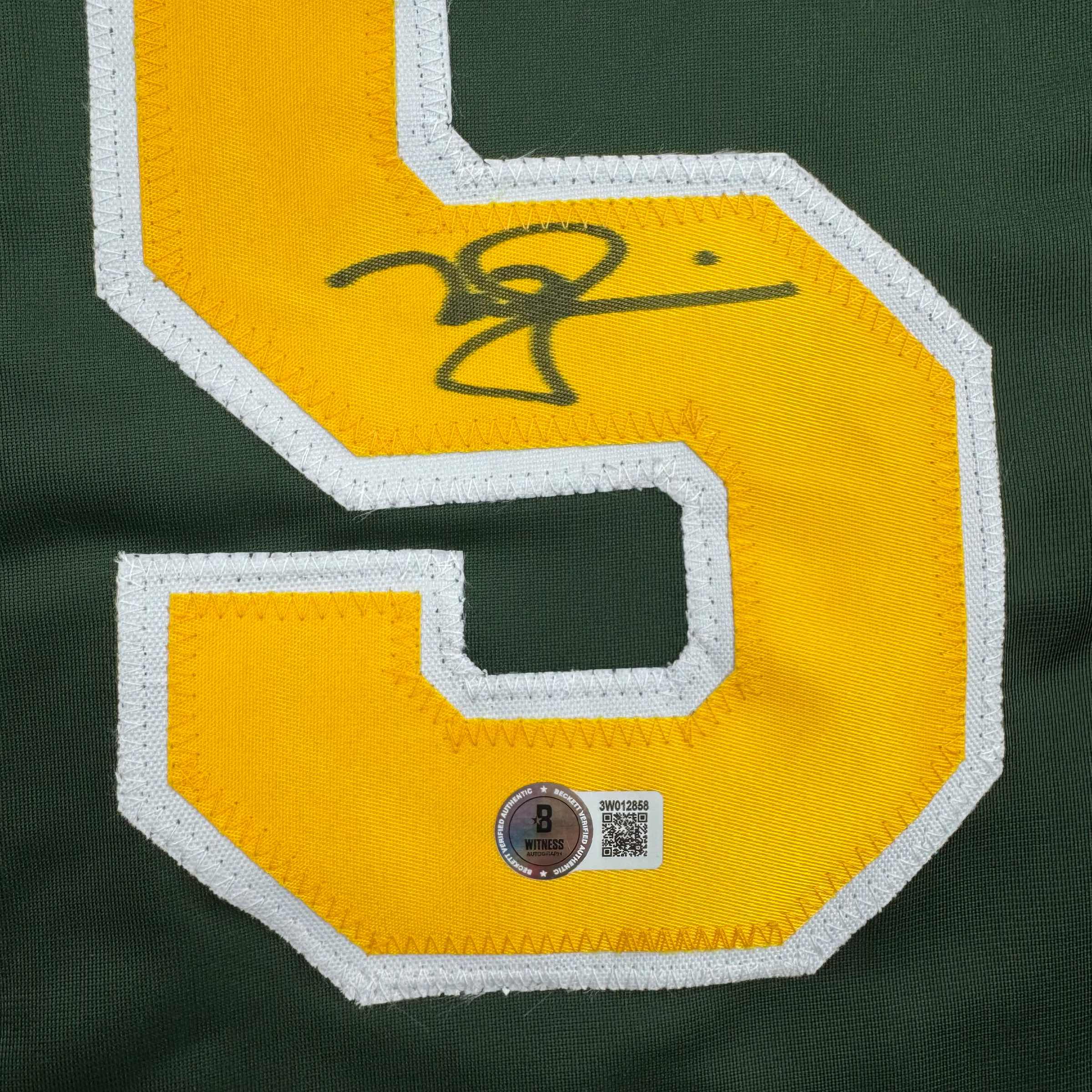 Autographed/Signed Mark McGwire Oakland Green Baseball Jersey Beckett BAS COA - Image 3
