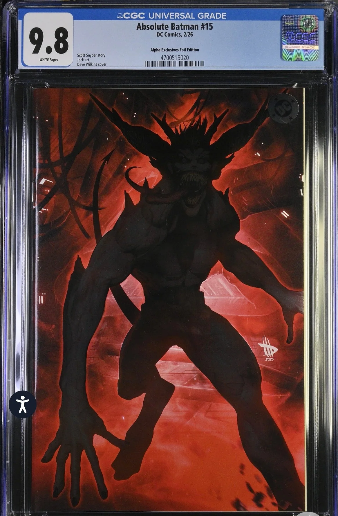 CGC 9.8 ABSOLUTE BATMAN #15 Dave Wilkins (1st Absolute Joker) FOIL