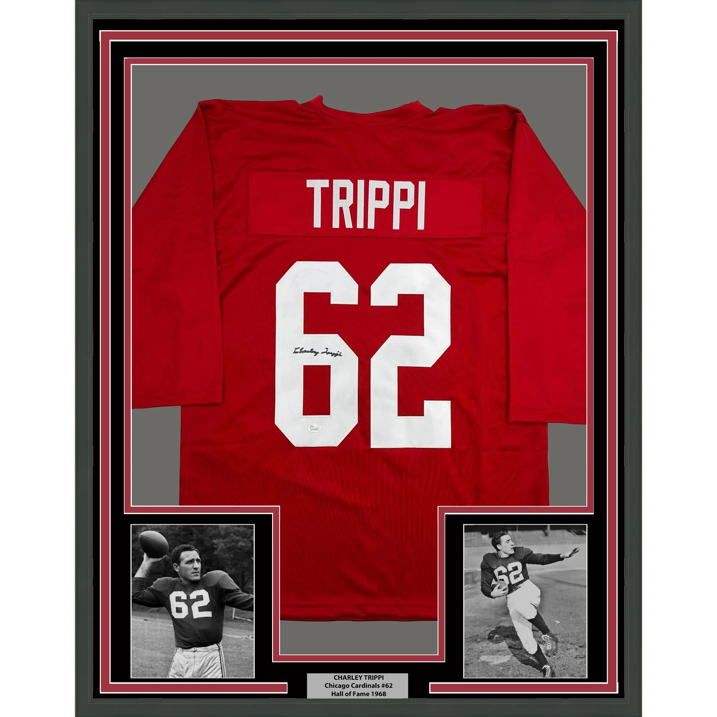 Framed Autographed/Signed Charley Trippi 35xx39 Arizona Red Football Jersey JSA COA