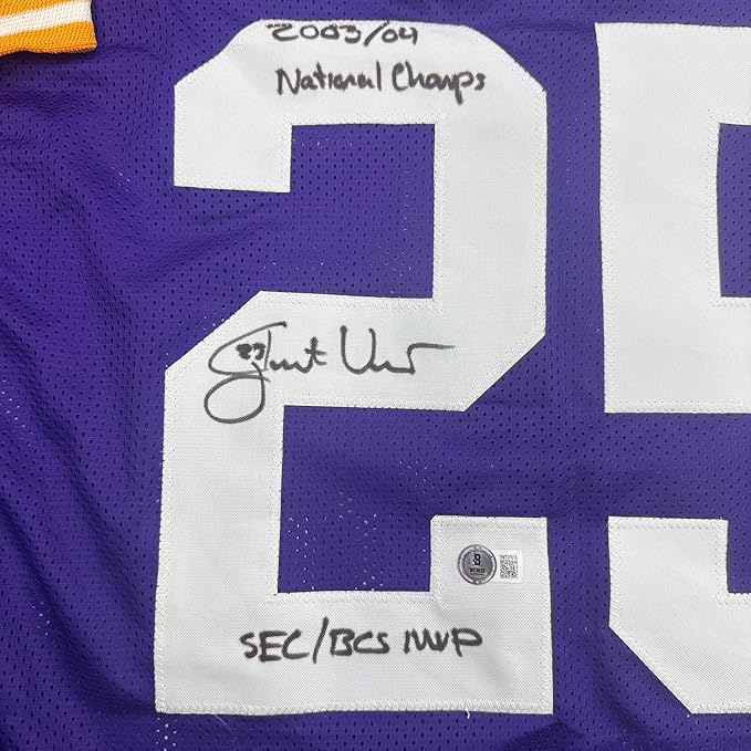 Framed Autographed/Signed Justin Vincent 35x39 LSU Purple College Football Jersey Beckett BAS COA - Image 2