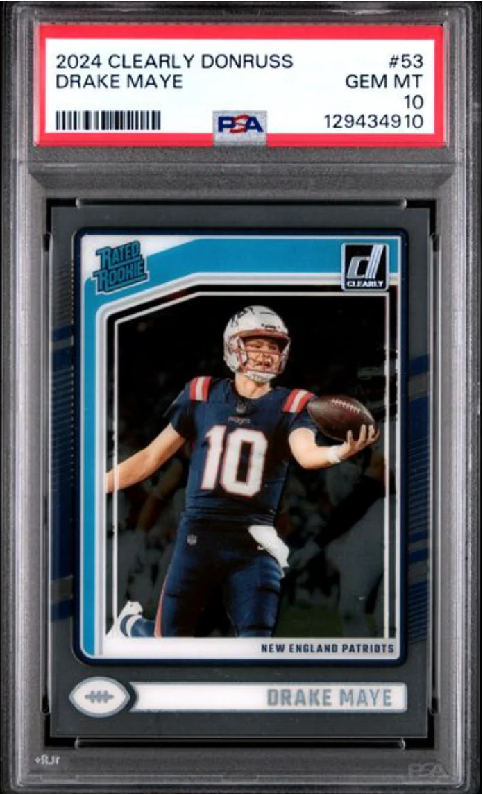 Graded 2024 Panini Clearly Donruss Drake Maye #53 Rookie RC Football Card PSA 10 Gem Mint
