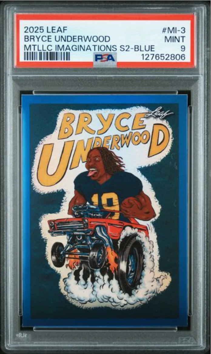 Graded 2025 Leaf Bryce Underwood #MI3 Metallic Imaginations Series 2 Blue /49 Rookie RC Football Card PSA 9 Mint